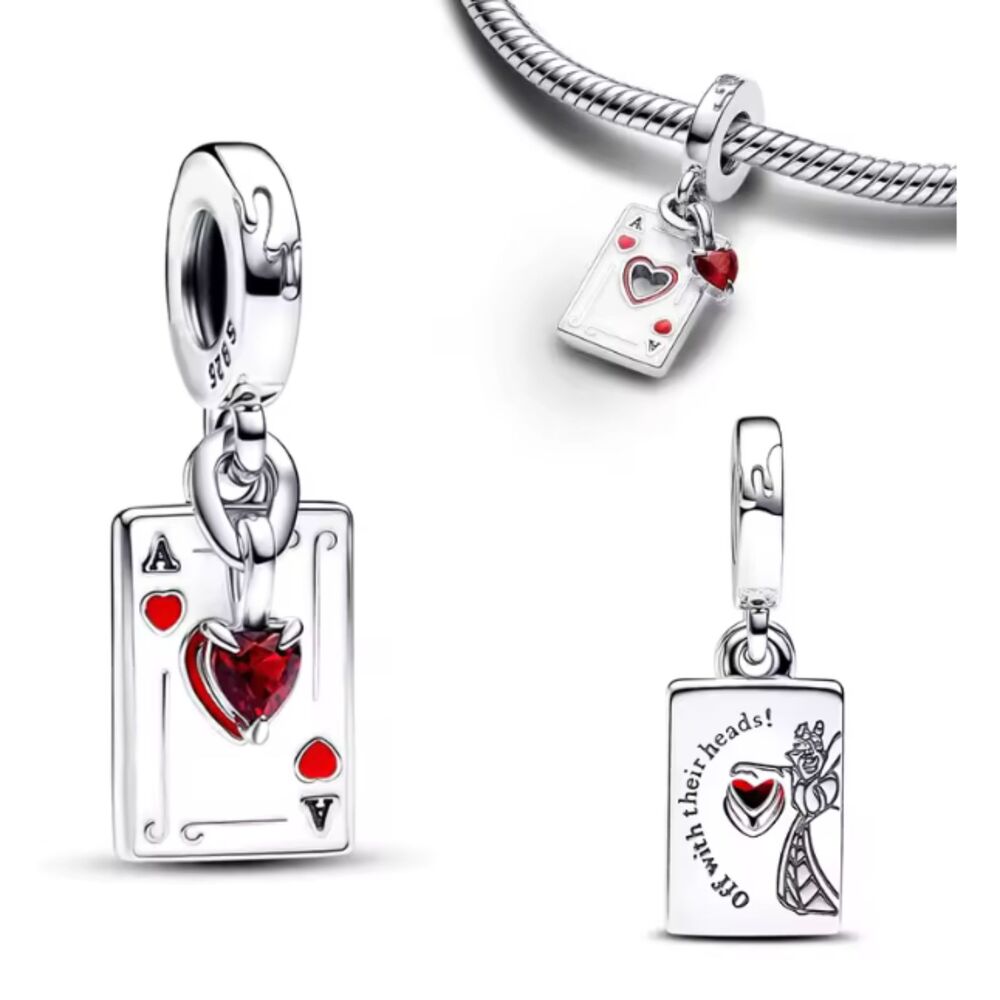 NWOT Alice in Wonderland Queen of Hearts Card Disney x Pandora FIT Silver Charm
